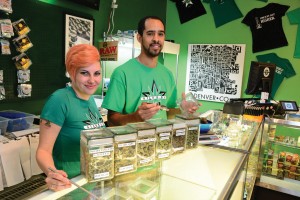 Starbuds Dispensary Manager Anthony Butler, pictured with budtender Amber Tolchin, says tourists make up nearly 80 percent of the store's customers. (Photo courtesy of Starbuds Dispensary)