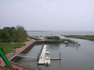 A view of the harbor at Delaware City, adjacent to its Battery Park. The river town history of Delaware City remains an important part of its narrative today.