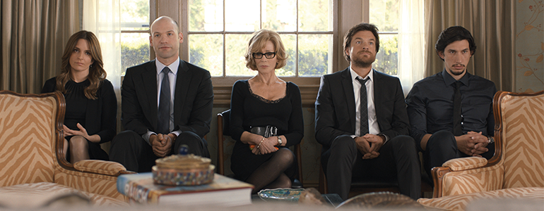 (L-r) TINA FEY as Wendy Altman, COREY STOLL as Paul Altman, JANE FONDA as Hilary Altman, JASON BATEMAN as Judd Altman and ADAM DRIVER as Phillip Altman in This Is Where I Leave You. (Photo courtesy of Warner Bros. Pictures)