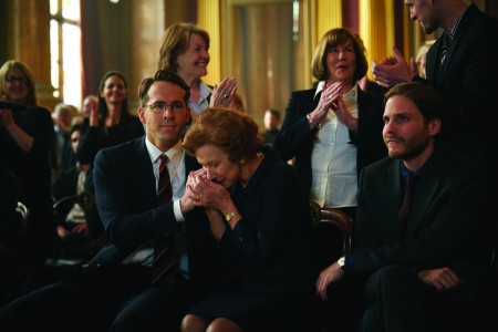 (L-R) Ryan Reynolds, Helen Mirren, and Daniel Bruhl star in Woman In Gold. Photo The Weinstein Company