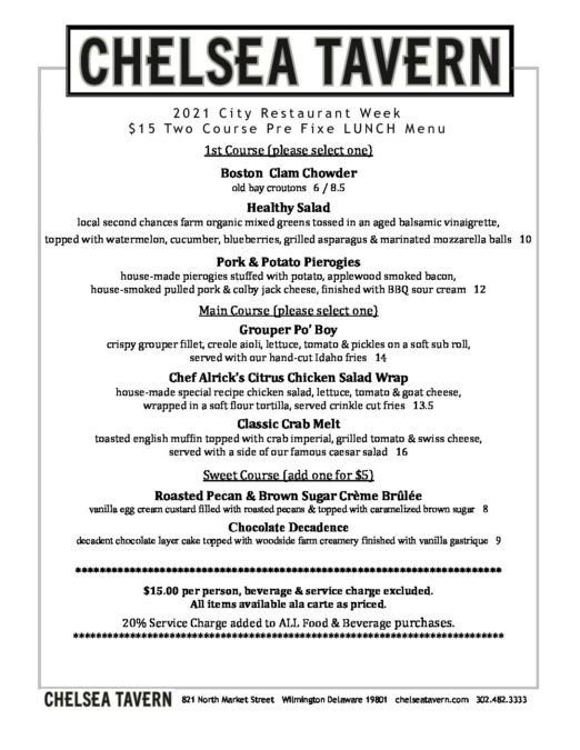 City Restaurant Week 2021 Pre Fixe Lunch Menu - Out & About Magazine